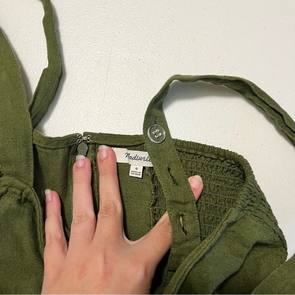 Madewell Button Down Jumpsuit Green Linen Cotton Size 0 T2 - Picture 6 of 11